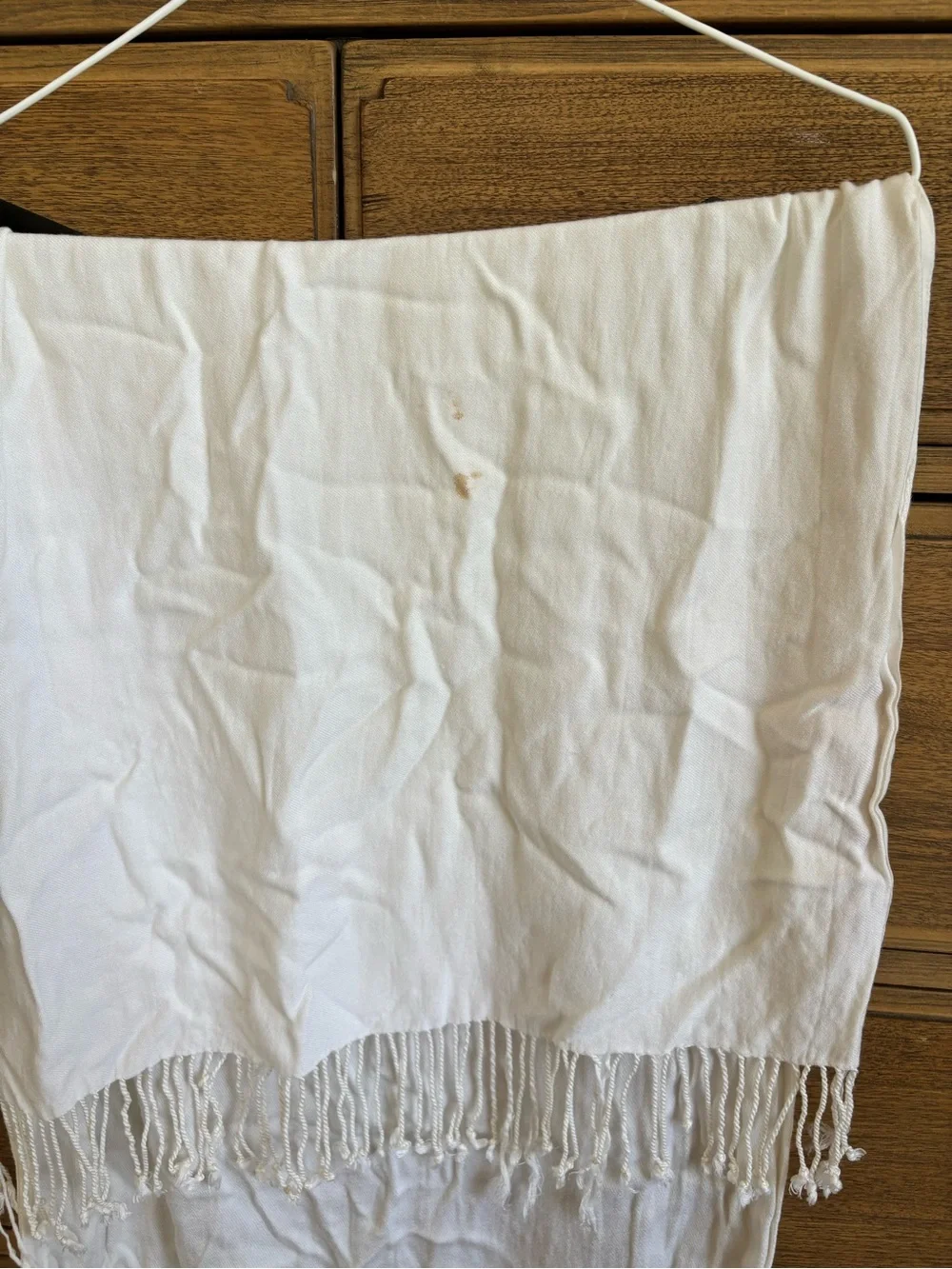 Womens off white ivory scarf, shawl, wrap, fringe detail